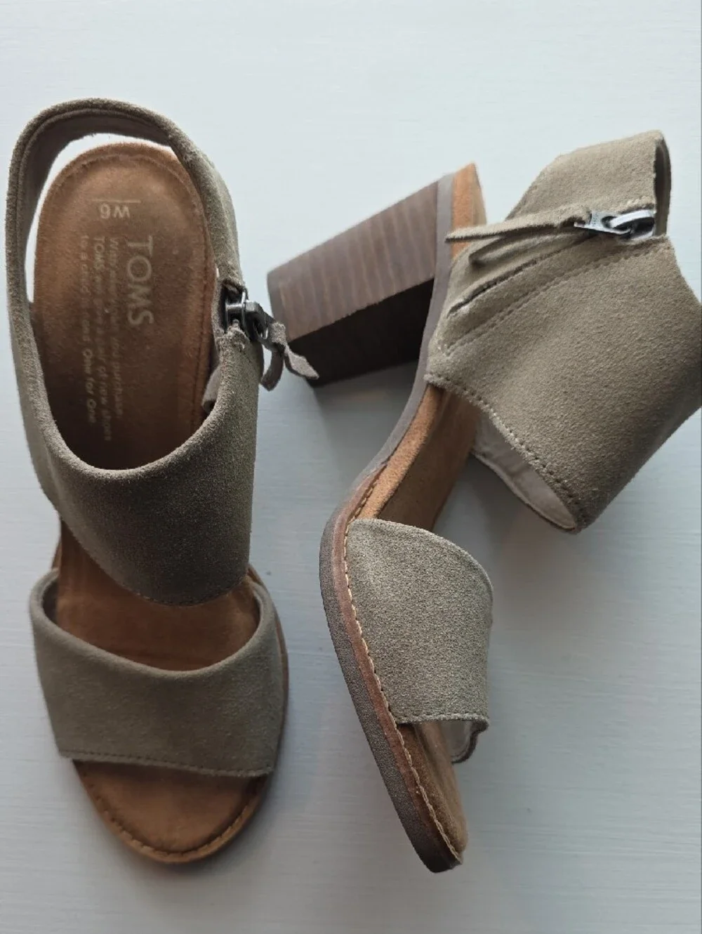 TOMS Taupe Suede Open-Toe Wedge Sandals